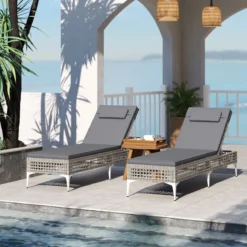 Rattan Sonnenliege Gartenliege mit Auflage & Kopfstütze & Verstellbarer Rückenlehne Balkonliege