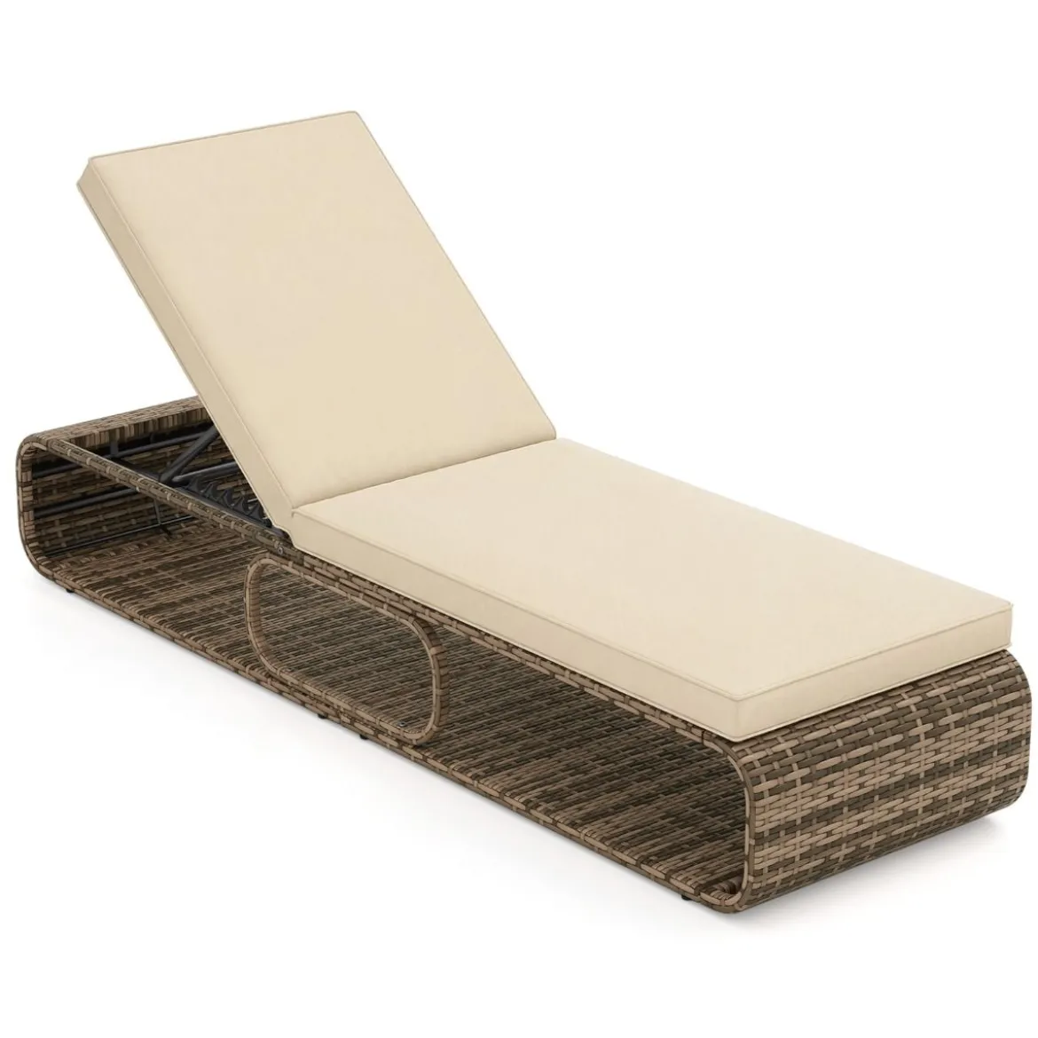 Rattan Sonnenliege mit Auflage & Verstellbarer Rückenlehne Wetterfeste Balkonliege Beige/Grau/Kahki