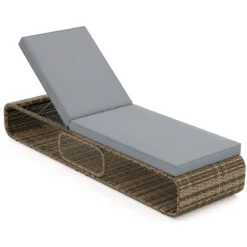 Rattan Sonnenliege mit Auflage & Verstellbarer Rückenlehne Wetterfeste Balkonliege Beige/Grau/Kahki