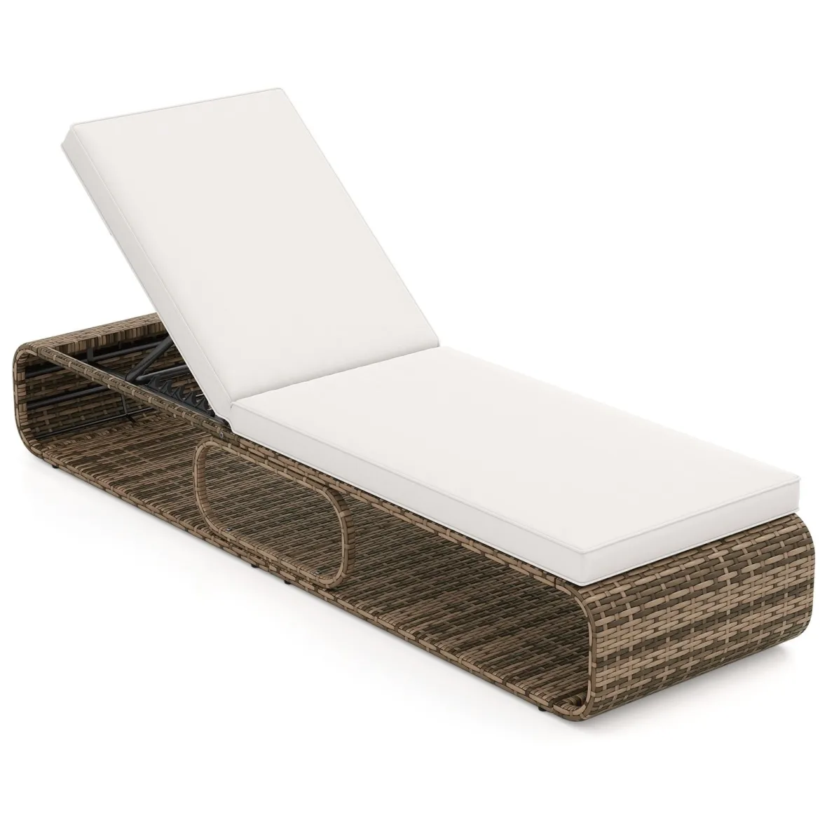 Rattan Sonnenliege mit Auflage & Verstellbarer Rückenlehne Wetterfeste Balkonliege Beige/Grau/Kahki