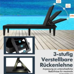 Rattan Sonnenliege mit Verstellbarer Rückenlehne bis 150 kg Belastbar Wetterfeste Gartenliege