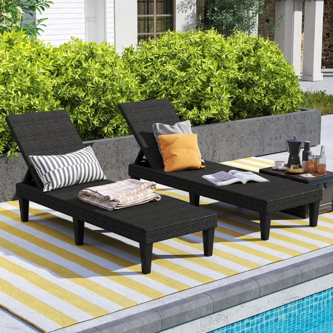 Rattan Sonnenliege mit Verstellbarer Rückenlehne bis 150 kg Belastbar Wetterfeste Gartenliege