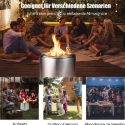 Rauchfreie Feuerstelle Lagerfeuerofen aus 304 Edelstahl 47 x 47 x 36 cm Silber