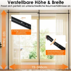 Raumteiler Gardinenstange Verstellbare Raumtrennende Vorhangstange 120-314cm(H) 73-360cm(B) Schwarz