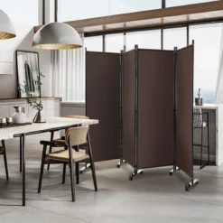 Raumteiler mit 4 Paneelen auf Rädern 173 cm Hoher Rollbarer Sichtschutz Braun