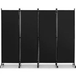 Raumteiler mit 4 Paneelen auf Rädern 173 cm Hoher Rollbarer Sichtschutz Schwarz