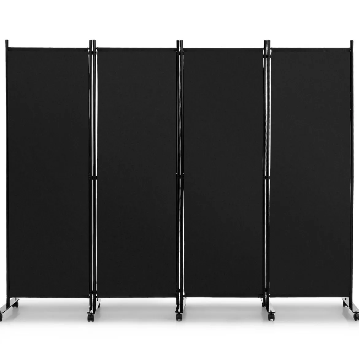 Raumteiler mit 4 Paneelen auf Rädern 173 cm Hoher Rollbarer Sichtschutz Schwarz