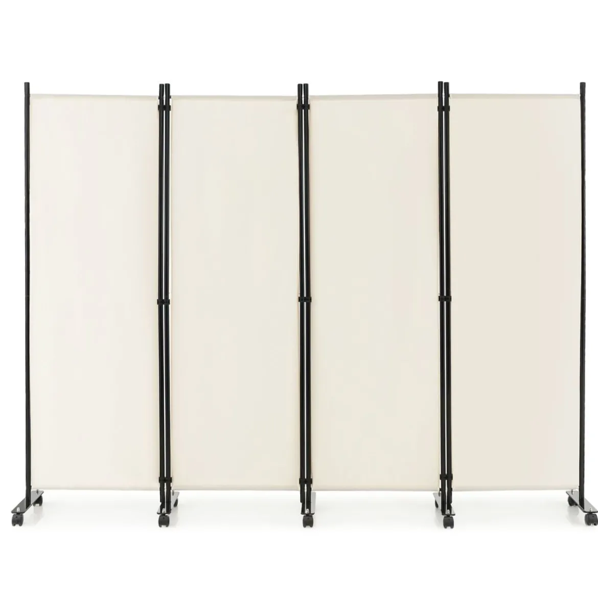 Raumteiler mit 4 Paneelen auf Rädern 173 cm Hoher Rollbarer Sichtschutz Beige