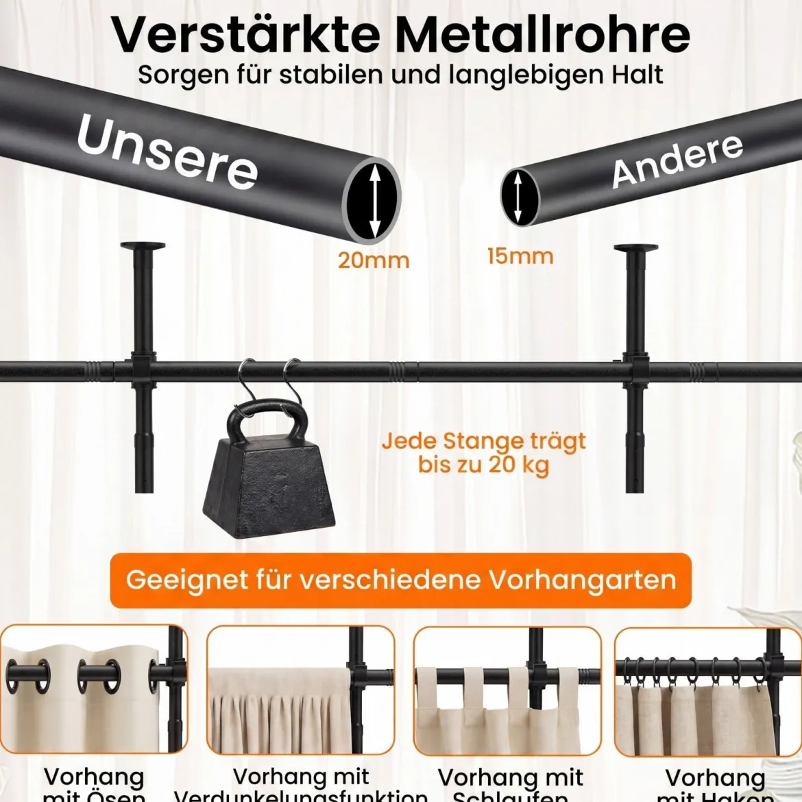 Raumteiler Paraventgestell Gardinenstange ohne Bohren 120–314 cm (H) 73–183 cm (B) Schwarz
