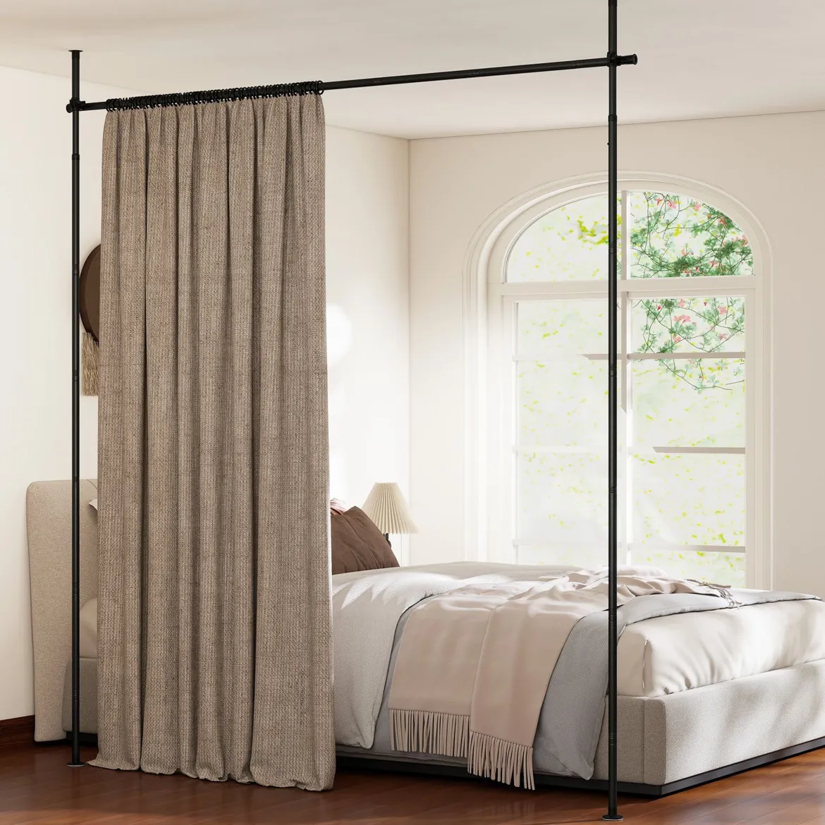 Raumteiler Paraventgestell Gardinenstange ohne Bohren 120–314 cm (H) 73–183 cm (B) Schwarz