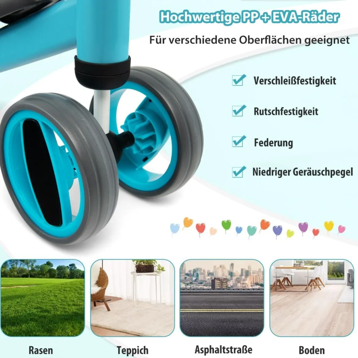 4 Räder Kinder Laufrad Balance Fahrrad ohne Pedal für Kinder von 1-2 Jahre Blau