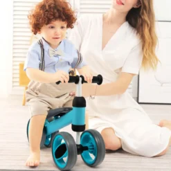 4 Räder Kinder Laufrad Balance Fahrrad ohne Pedal für Kinder von 1-2 Jahre Blau