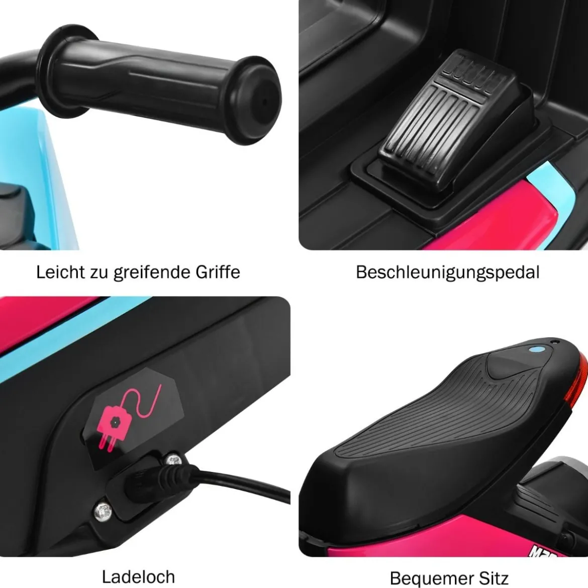 3-rädriger Kids Motorroller mit Lichtern Elektromotorrad 80,5 x 41 x 51,5 cm Rosa + Schwarz + Blau