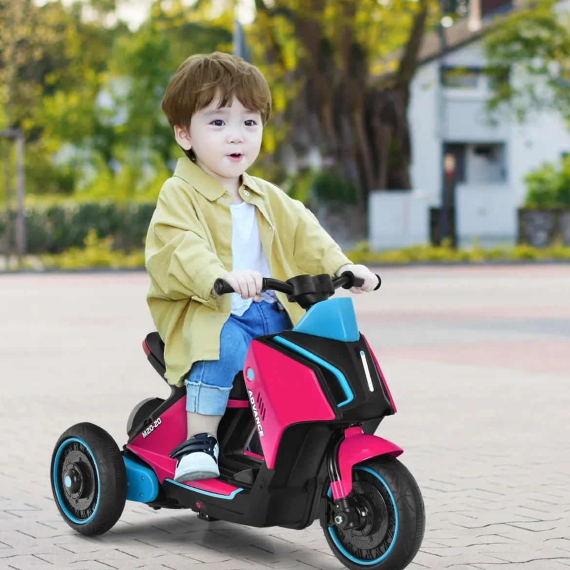 3-rädriger Kids Motorroller mit Lichtern Elektromotorrad 80,5 x 41 x 51,5 cm Rosa + Schwarz + Blau
