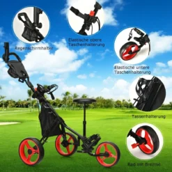 3-rädriges Golfkart verstellbares leichtes Golfkart 129,5 x 75 x 101,5-119,5 cm Rot + Schwarz
