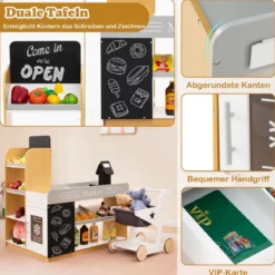 Realistischer Kindersupermarkt mit Einkaufswagen Holz Lebensmittelladen für Kinder ab 3 Jahren