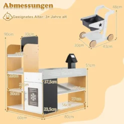 Realistischer Kindersupermarkt mit Einkaufswagen Holz Lebensmittelladen für Kinder ab 3 Jahren