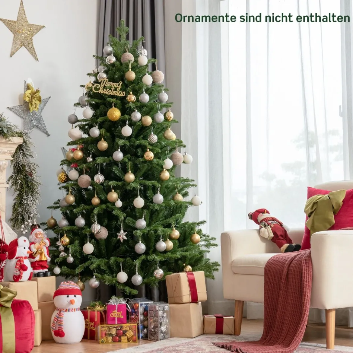 Realistischer Künstlicher Weihnachtsbaum mit 1808 PE & PVC Zweigen und Metallständer 180 cm
