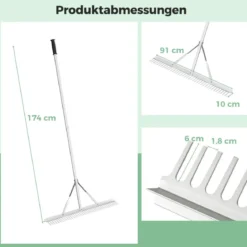 Rechen Gartenrechen aus Aluminium mit 91 cm breitem Rechenkopf 91 x 10 x 174 cm Silber