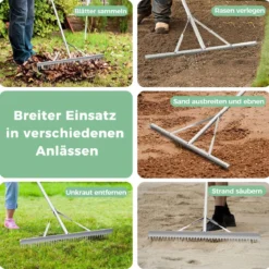 Rechen Gartenrechen aus Aluminium mit 91 cm breitem Rechenkopf 91 x 10 x 174 cm Silber