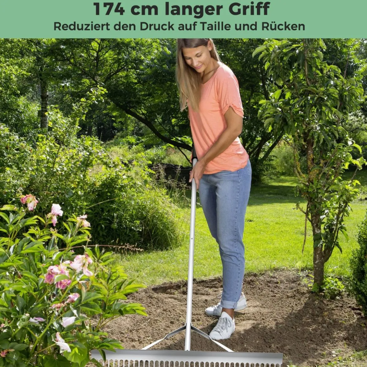 Rechen Gartenrechen aus Aluminium mit 91 cm breitem Rechenkopf 91 x 10 x 174 cm Silber