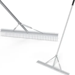 Rechen Gartenrechen aus Aluminium mit 91 cm breitem Rechenkopf 91 x 10 x 174 cm Silber