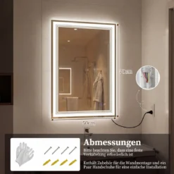 Rechteckiger Badspiegel mit LED Beleuchtung & Anti-Beschlag & Memory-Funktion Wandspiegel 70 x 50 cm