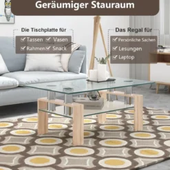 Rechteckiger Couchtisch aus Glas moderner Couchtisch Glastisch 99,5 x 59,5 x 44,5 cm Natur