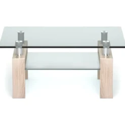 Rechteckiger Couchtisch aus Glas moderner Couchtisch Glastisch 99,5 x 59,5 x 44,5 cm Natur
