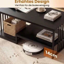 Rechteckiger Couchtisch mit 2 Ablageflächen & Robustem Metallgestell Moderner Akzenttisch Schwarz