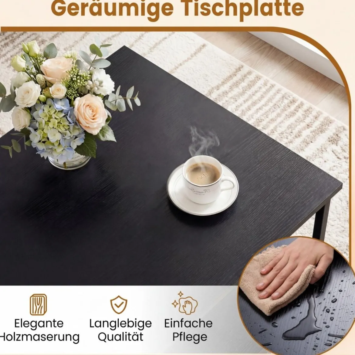 Rechteckiger Couchtisch mit 2 Ablageflächen & Robustem Metallgestell Moderner Akzenttisch Schwarz