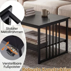 Rechteckiger Couchtisch mit 2 Ablageflächen & Robustem Metallgestell Moderner Akzenttisch Schwarz