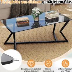 Rechteckiger Couchtisch mit Gehärteter Glasplatte & Geometrischem Metallgestell Moderner Glastisch