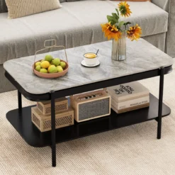 Rechteckiger Couchtisch Moderner Sofatisch Cocktailtisch Kaffeetisch Akzenttisch Grau