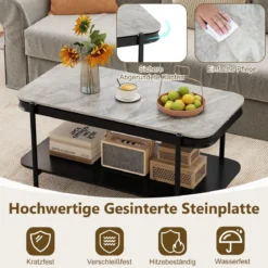 Rechteckiger Couchtisch Moderner Sofatisch Cocktailtisch Kaffeetisch Akzenttisch Grau