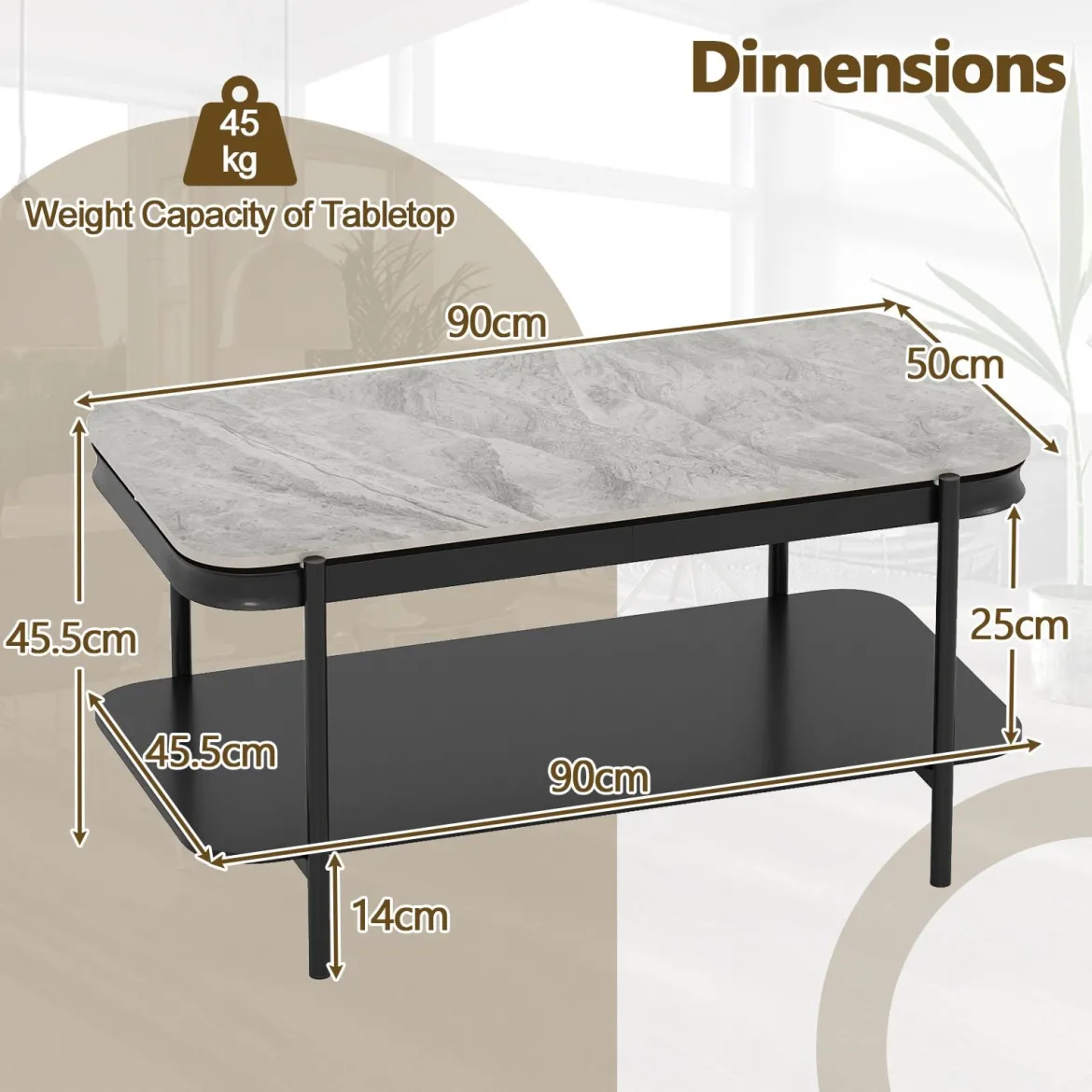 Rechteckiger Couchtisch Moderner Sofatisch Cocktailtisch Kaffeetisch Akzenttisch Grau