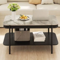 Rechteckiger Couchtisch Moderner Sofatisch Cocktailtisch Kaffeetisch Akzenttisch Grau