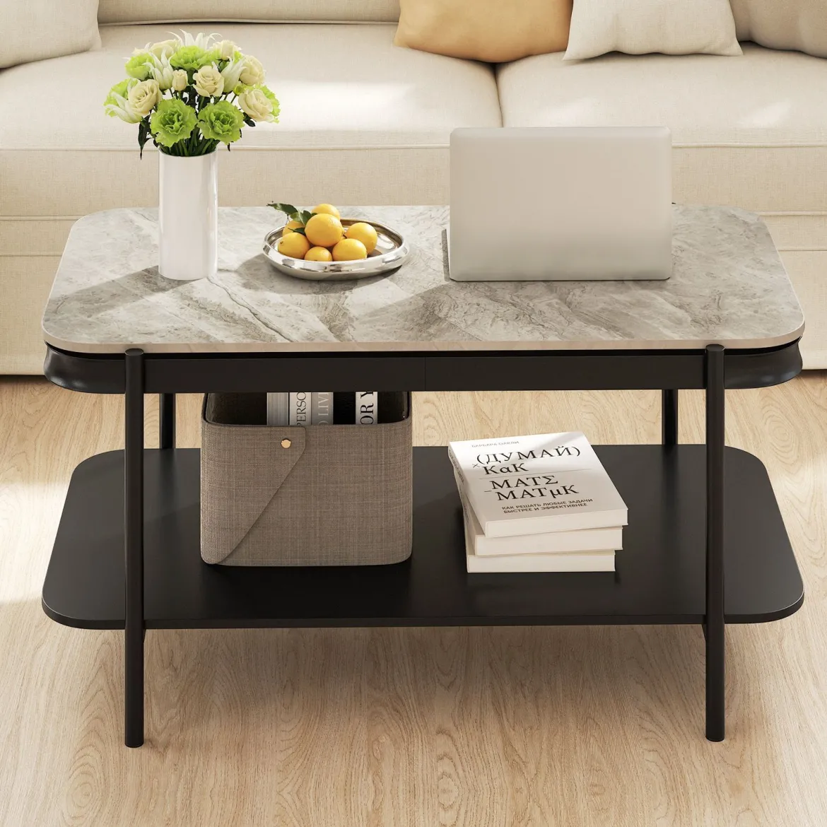 Rechteckiger Couchtisch Moderner Sofatisch Cocktailtisch Kaffeetisch Akzenttisch Grau