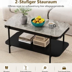 Rechteckiger Couchtisch Moderner Sofatisch Cocktailtisch Kaffeetisch Akzenttisch Grau
