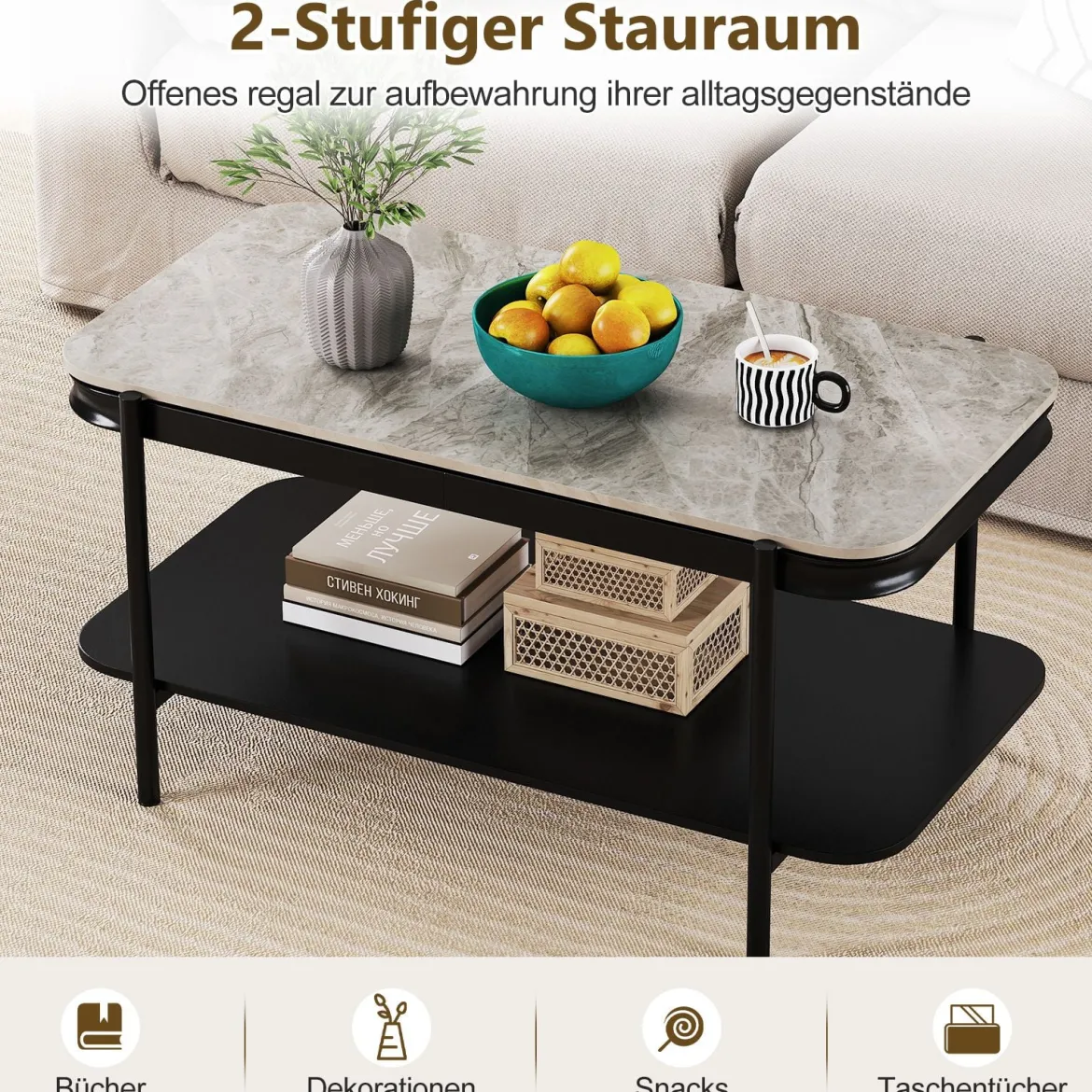 Rechteckiger Couchtisch Moderner Sofatisch Cocktailtisch Kaffeetisch Akzenttisch Grau
