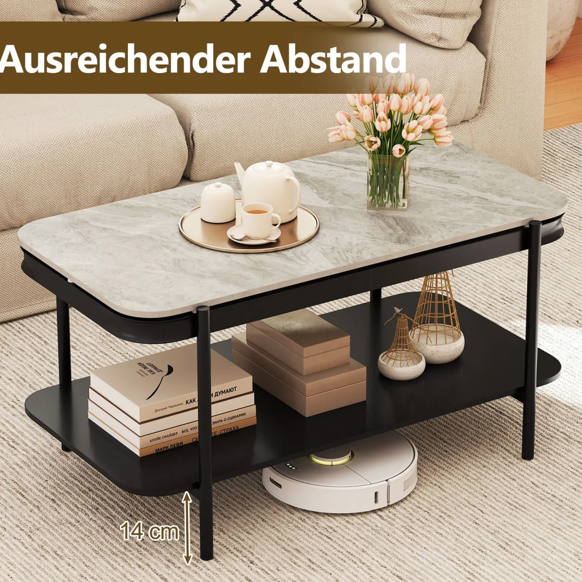 Rechteckiger Couchtisch Moderner Sofatisch Cocktailtisch Kaffeetisch Akzenttisch Grau