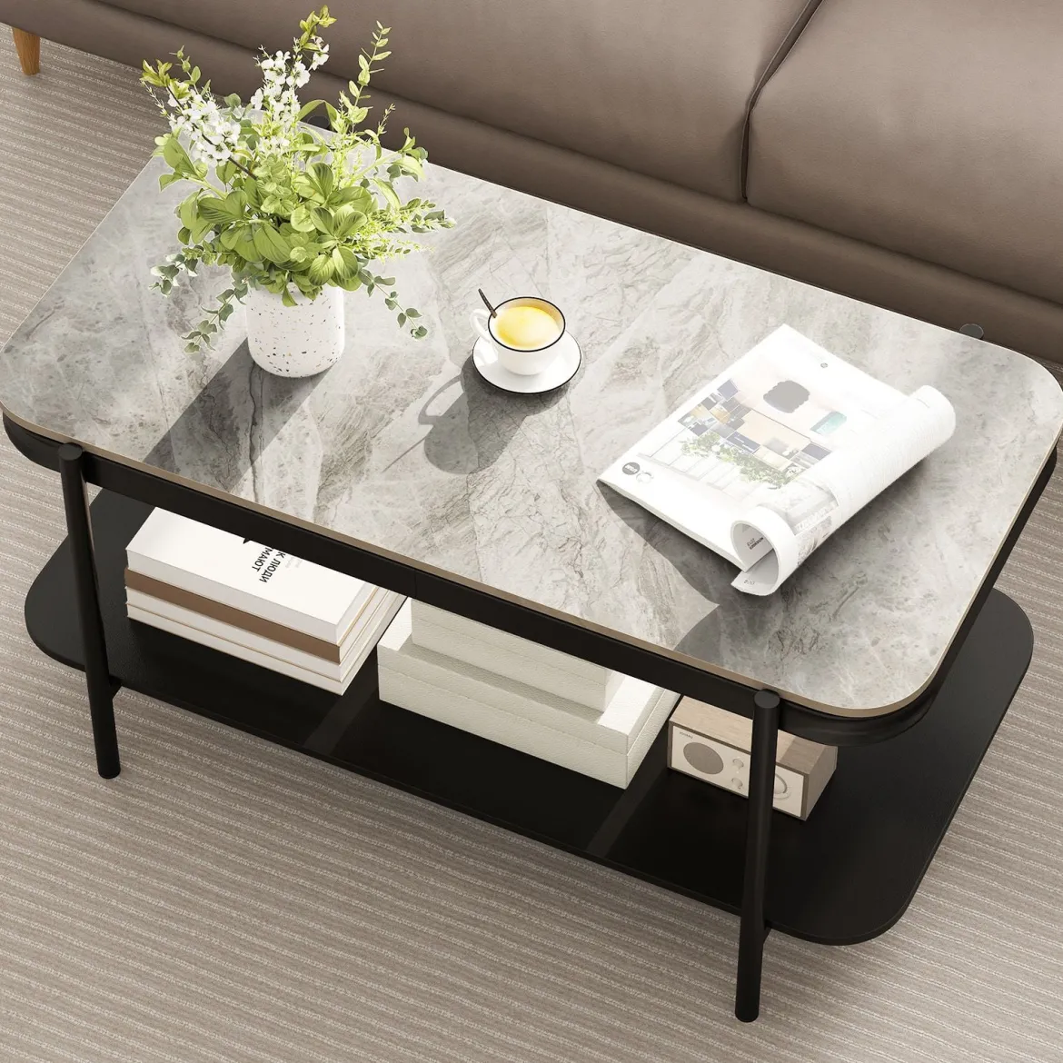 Rechteckiger Couchtisch Moderner Sofatisch Cocktailtisch Kaffeetisch Akzenttisch Grau
