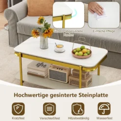 Rechteckiger Couchtisch Moderner Sofatisch Cocktailtisch Kaffeetisch Akzenttisch Weiß