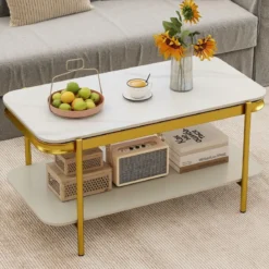 Rechteckiger Couchtisch Moderner Sofatisch Cocktailtisch Kaffeetisch Akzenttisch Weiß