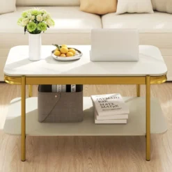 Rechteckiger Couchtisch Moderner Sofatisch Cocktailtisch Kaffeetisch Akzenttisch Weiß