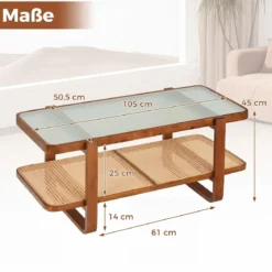 Rechteckiger Couchtisch Wohnzimmertisch mit Massivem Holzrahmen 105 x 50,5 x 45 cm Walnuss