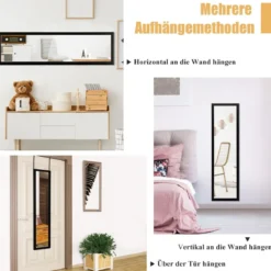 Rechteckiger Ganzkörperspiegel mit Hängehaken für Tür 33x119cm Schwarz