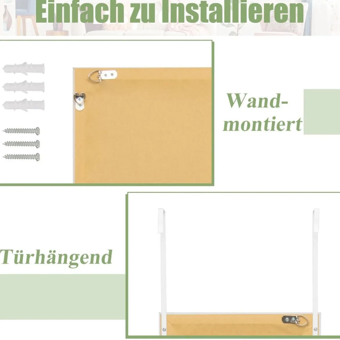 Rechteckiger Ganzkörperspiegel mit Hängehaken für Tür 33x119cm Weiß