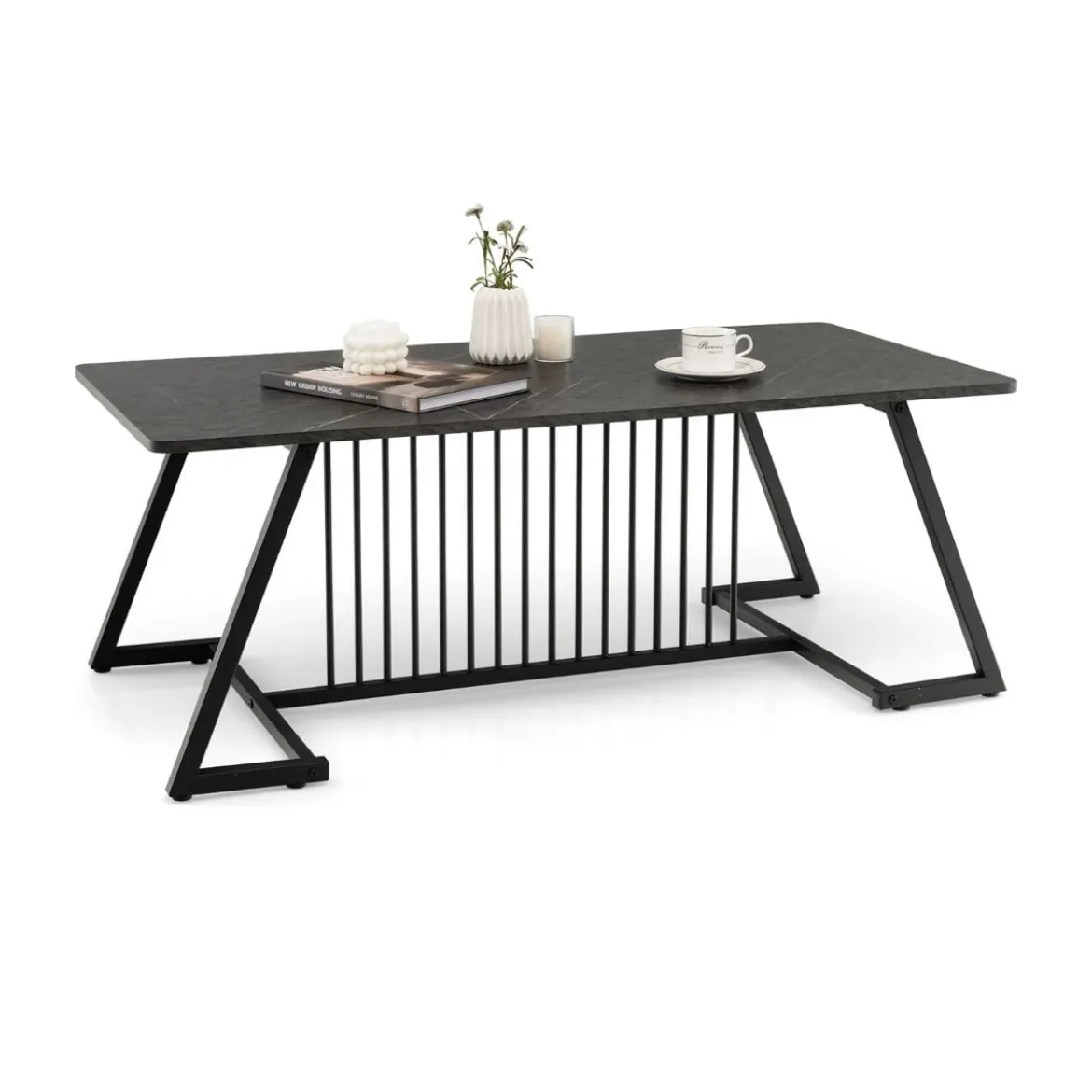 Rechteckiger Kaffeetisch Marmor Optik mit Metallrahmen 120 x 60 x 45,5 cm Schwarz