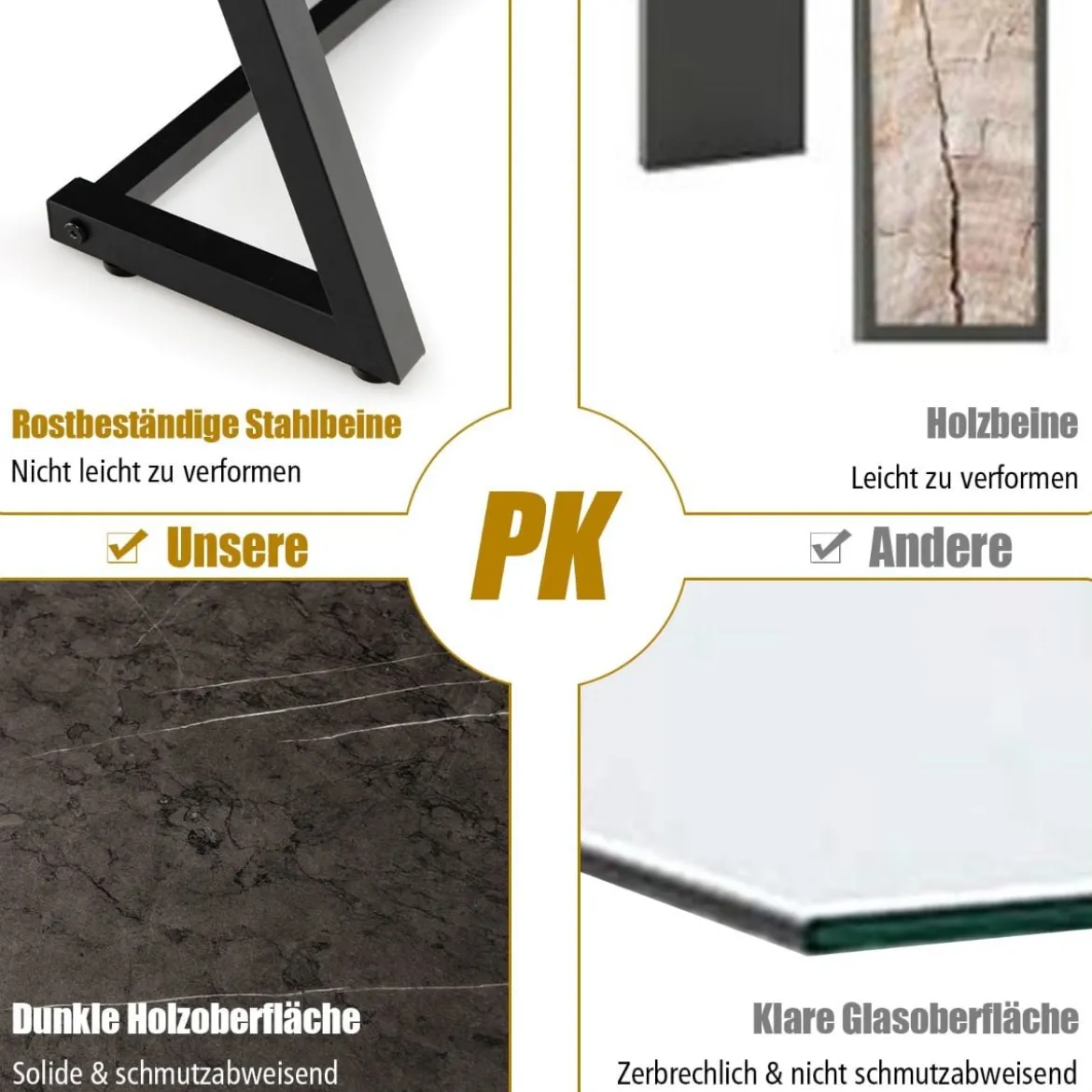 Rechteckiger Kaffeetisch Marmor Optik mit Metallrahmen 120 x 60 x 45,5 cm Schwarz